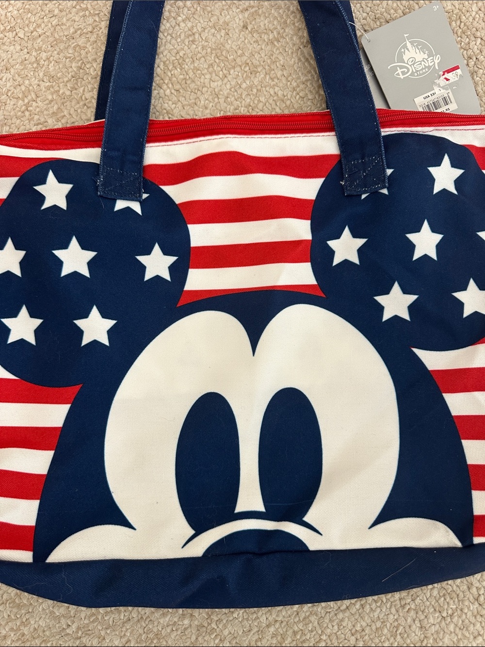Disney Store Foldable Tote Bag with Navy, Red & White Mickey Design - Picture 2 of 3